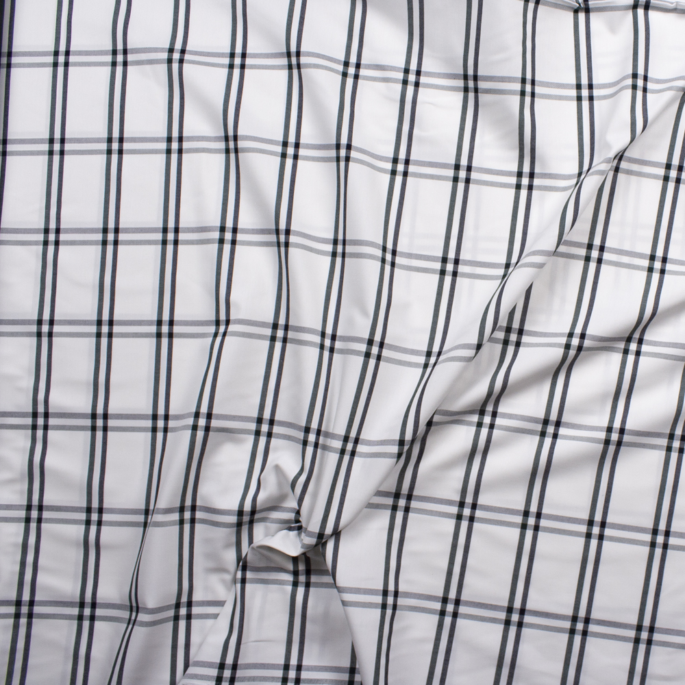 Navy and Emerald Windowpane Plaid on White Midweight Cotton Poplin from ‘Brooks Brothers’ Fabric By The Yard - Wide shot