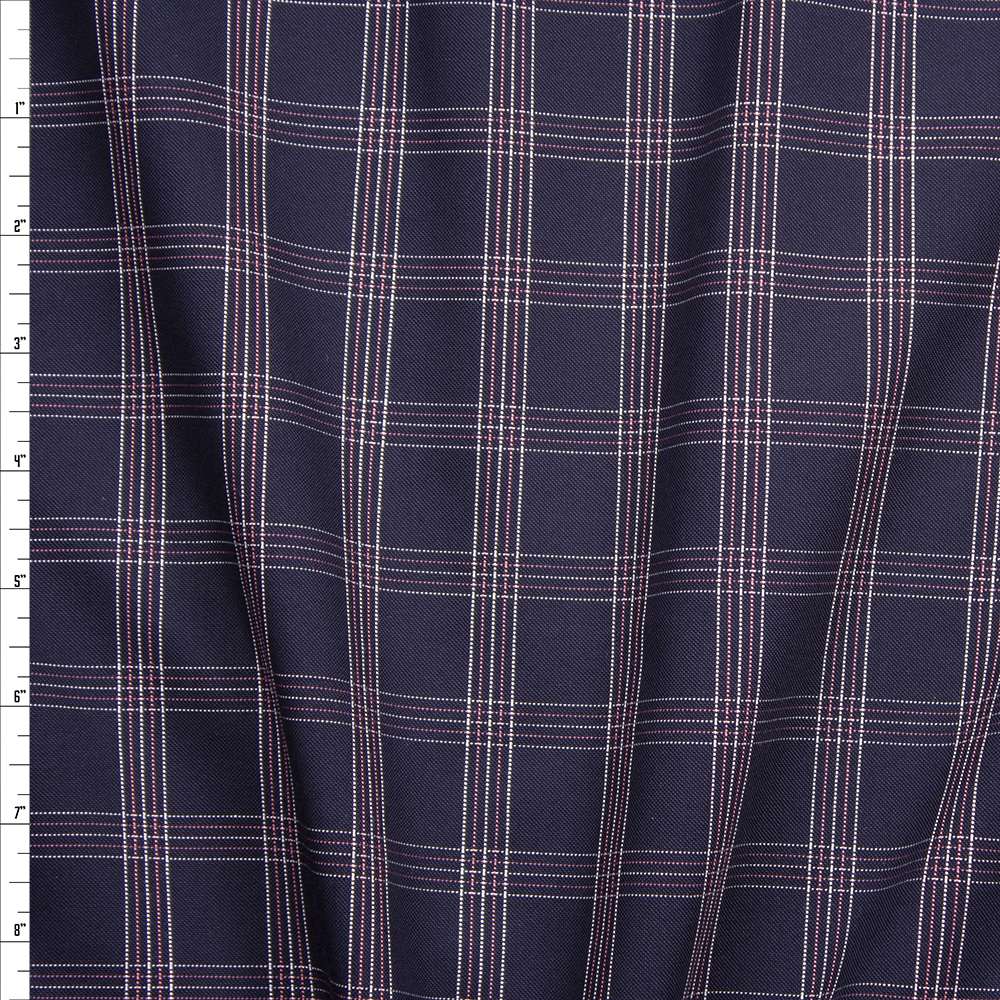 White, Pink, and Navy Plaid Midweight Cotton Poplin from ‘Brooks Brothers’ Fabric By The Yard