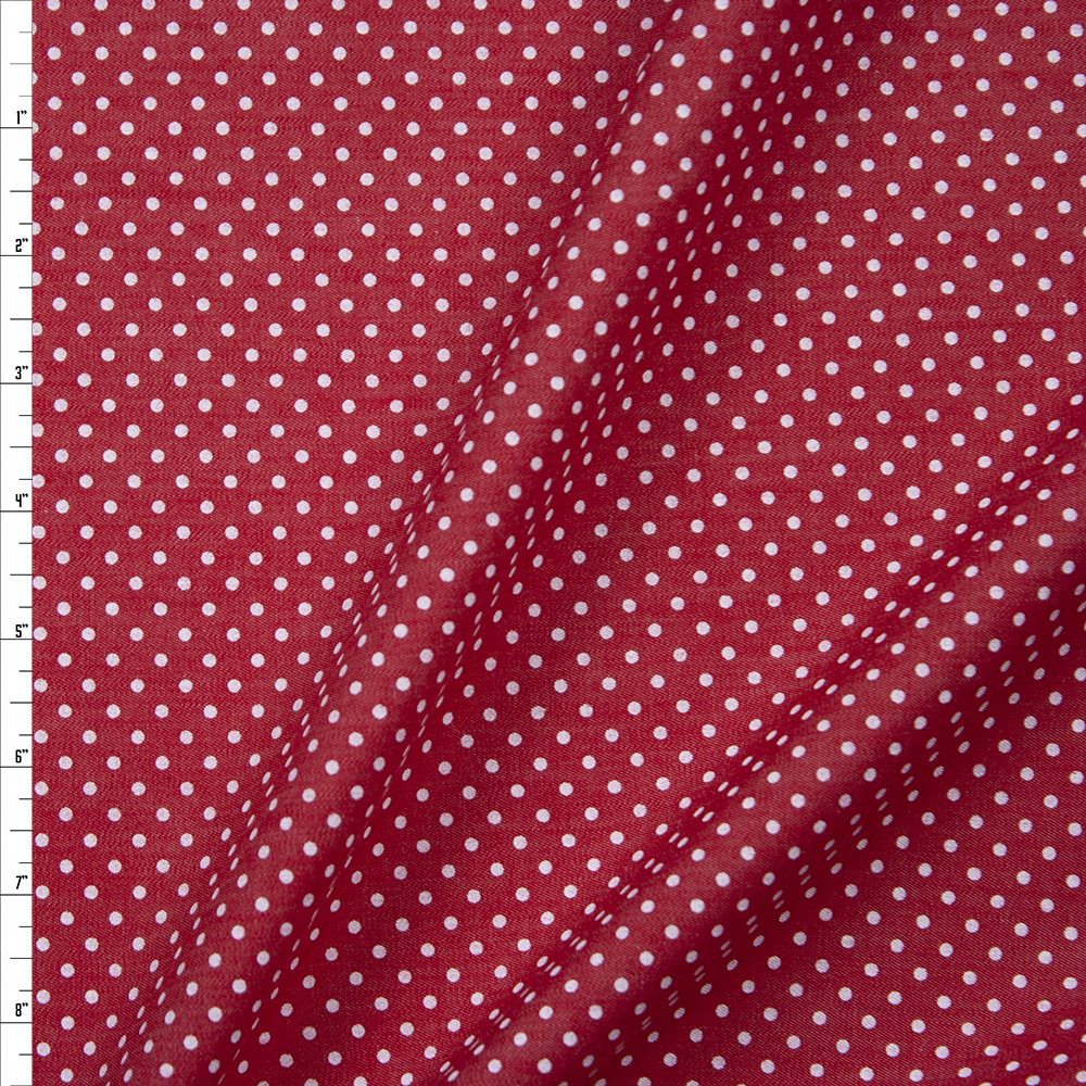 White on Red Polka Dots Cotton Chambray Fabric By The Yard