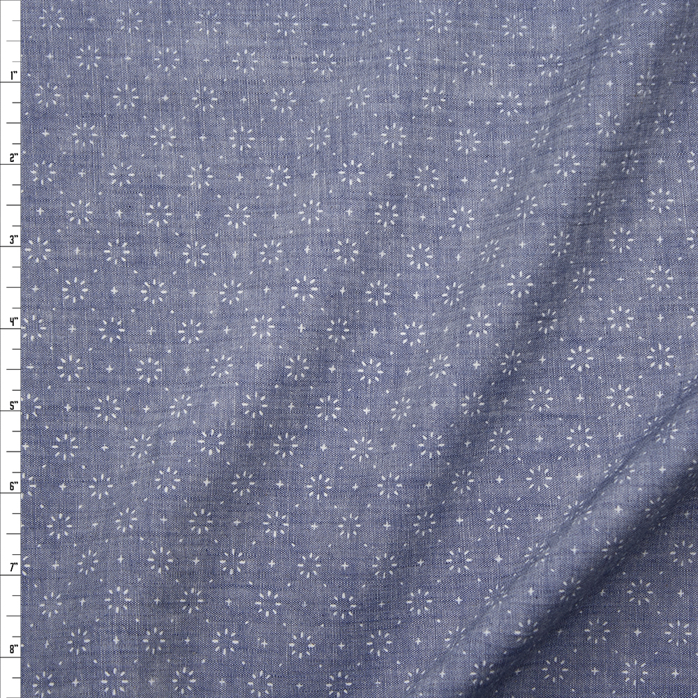 Starburst Light Blue Cotton Chambray Fabric By The Yard