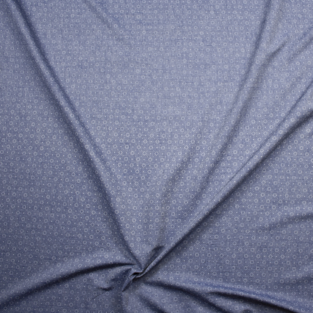 Starburst Light Blue Cotton Chambray Fabric By The Yard - Wide shot