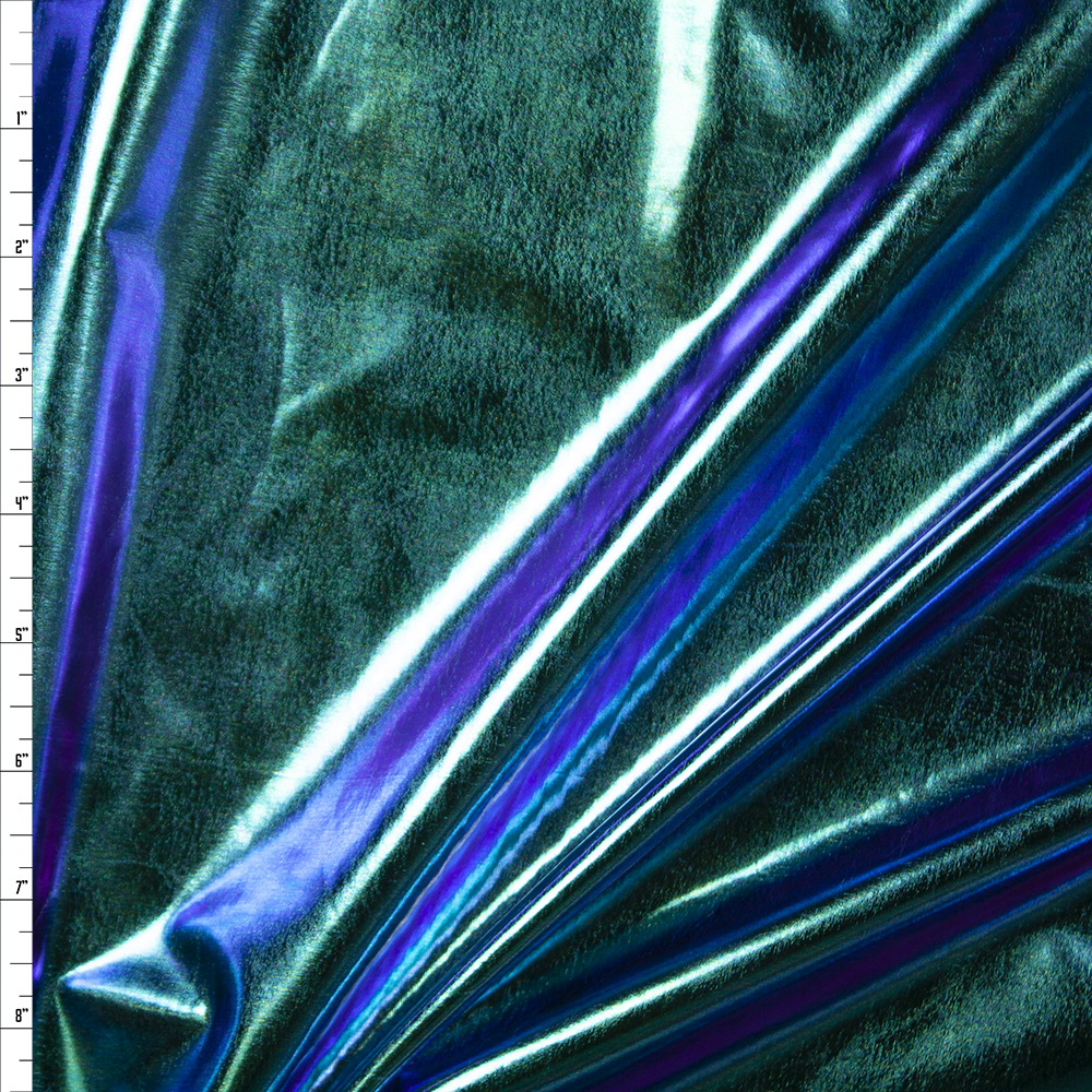 Teal, Purple, Green, and Blue Iridescent Metallic Lycra Lamé Fabric By The Yard