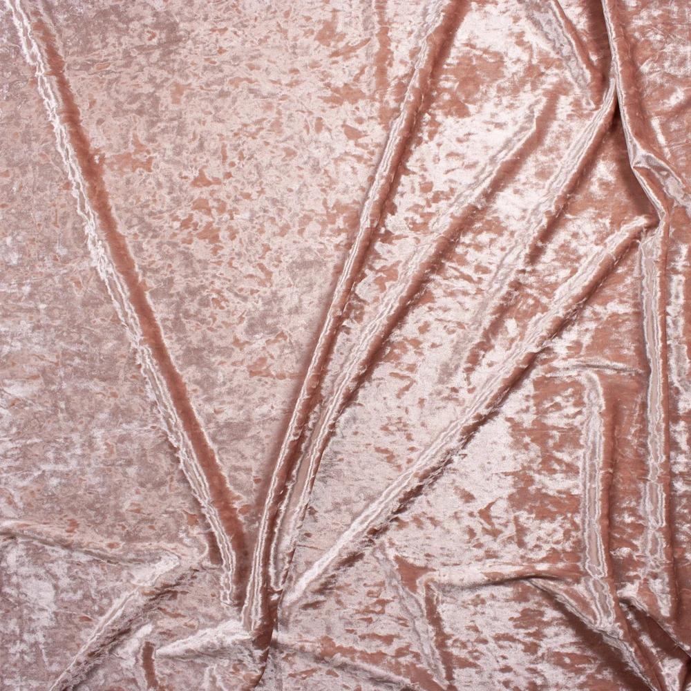 Blush Pink Luxury Crushed Stretch Velvet Fabric By The Yard - Wide shot