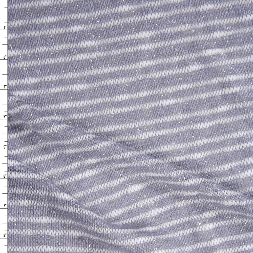 Sparkling Grey and White Stripe Slubbed Loose Sweater Knit Fabric By The Yard