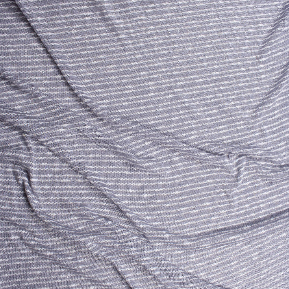 Sparkling Grey and White Stripe Slubbed Loose Sweater Knit Fabric By The Yard - Wide shot