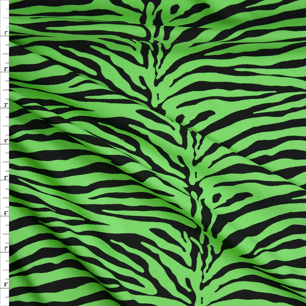 Neon Green and Black Tiger Print Nylon Spandex Fabric By The Yard