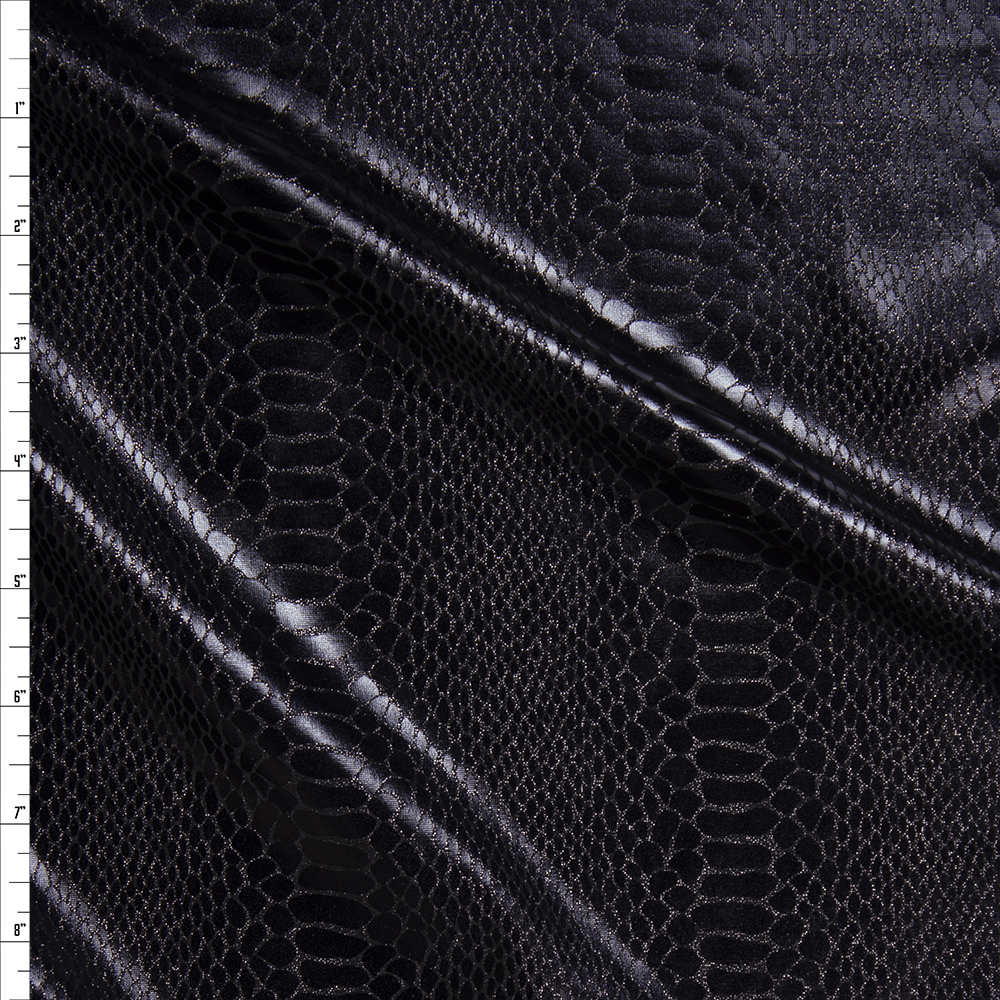 Glossy Black Sparkling Snakeskin Knit Fabric By The Yard