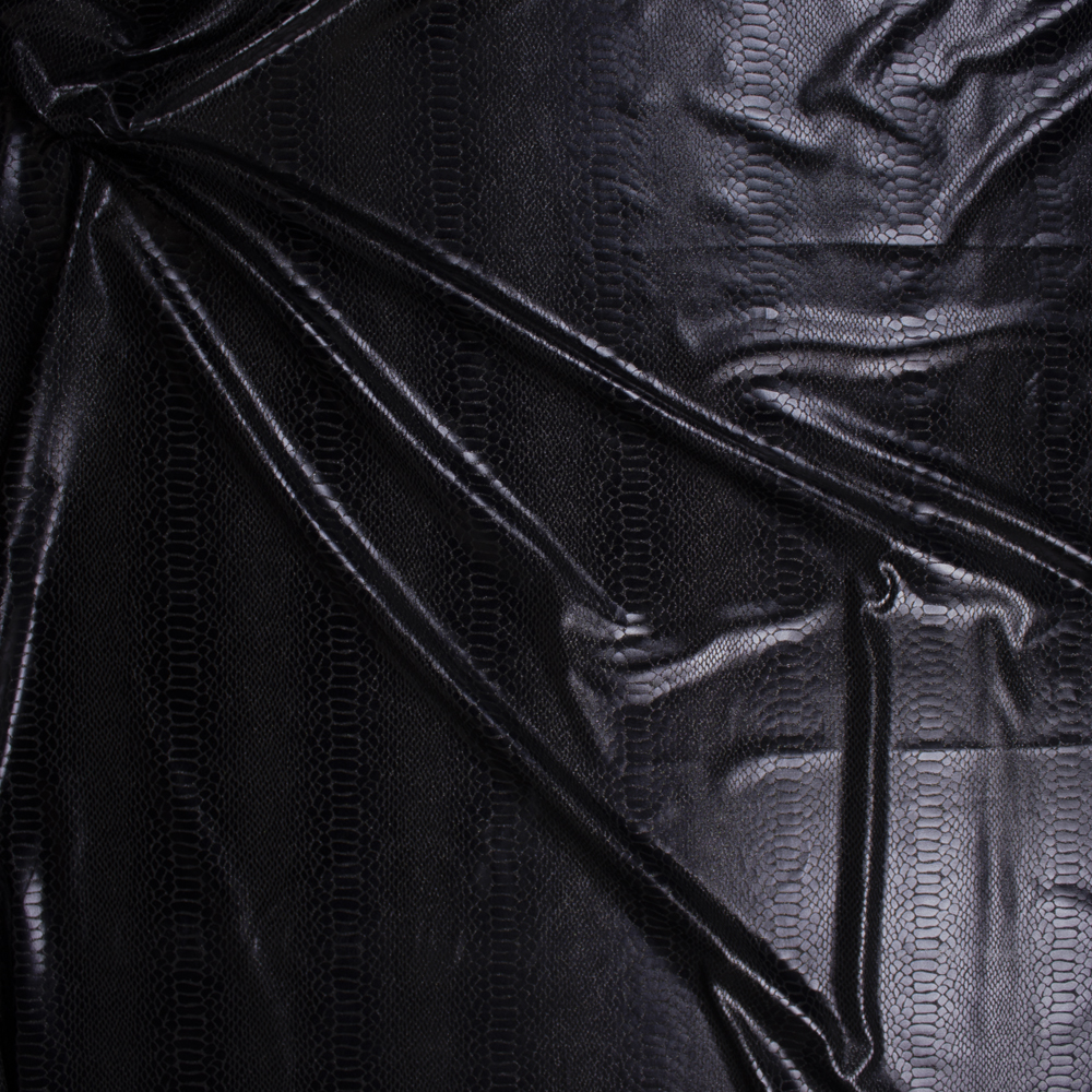 Glossy Black Sparkling Snakeskin Knit Fabric By The Yard - Wide shot