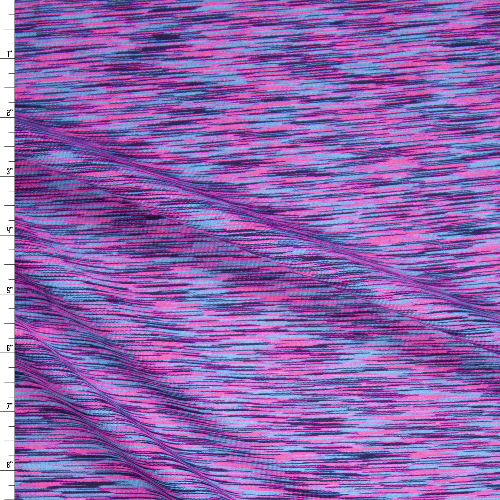 Neon Pink, Turquoise, and Navy Space Dye Midweight Poly Spandex Fabric By The Yard