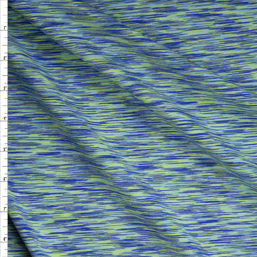 Aqua, Yellow, and Royal Blue Space Dye Midweight Poly Spandex Fabric By The Yard