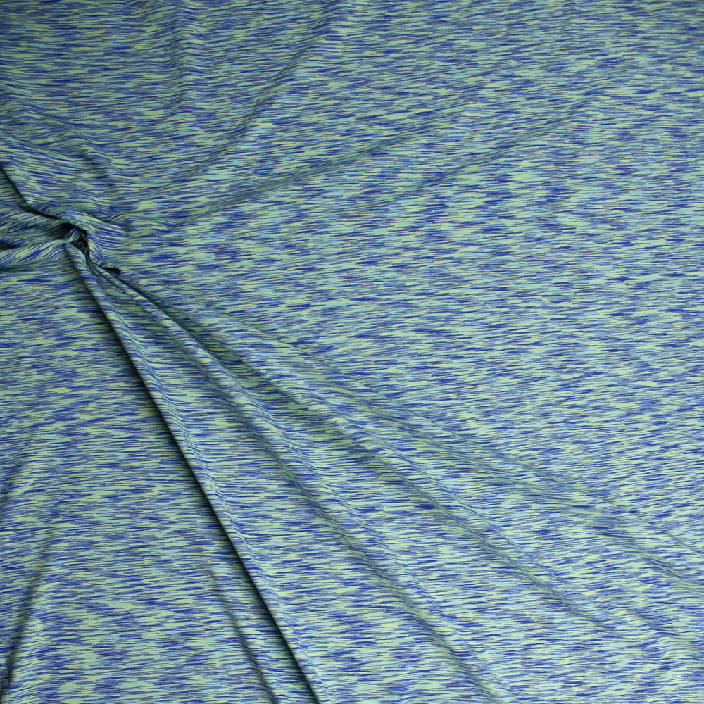 Aqua, Yellow, and Royal Blue Space Dye Midweight Poly Spandex Fabric By The Yard - Wide shot