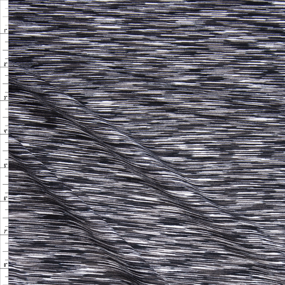 Black, Charcoal, and White Space Dye Midweight Poly Spandex Fabric By The Yard