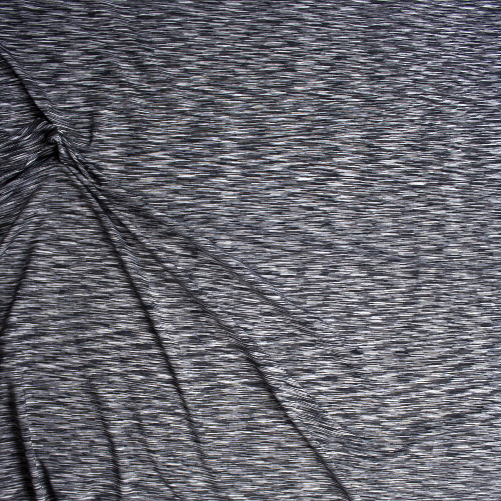 Black, Charcoal, and White Space Dye Midweight Poly Spandex Fabric By The Yard - Wide shot