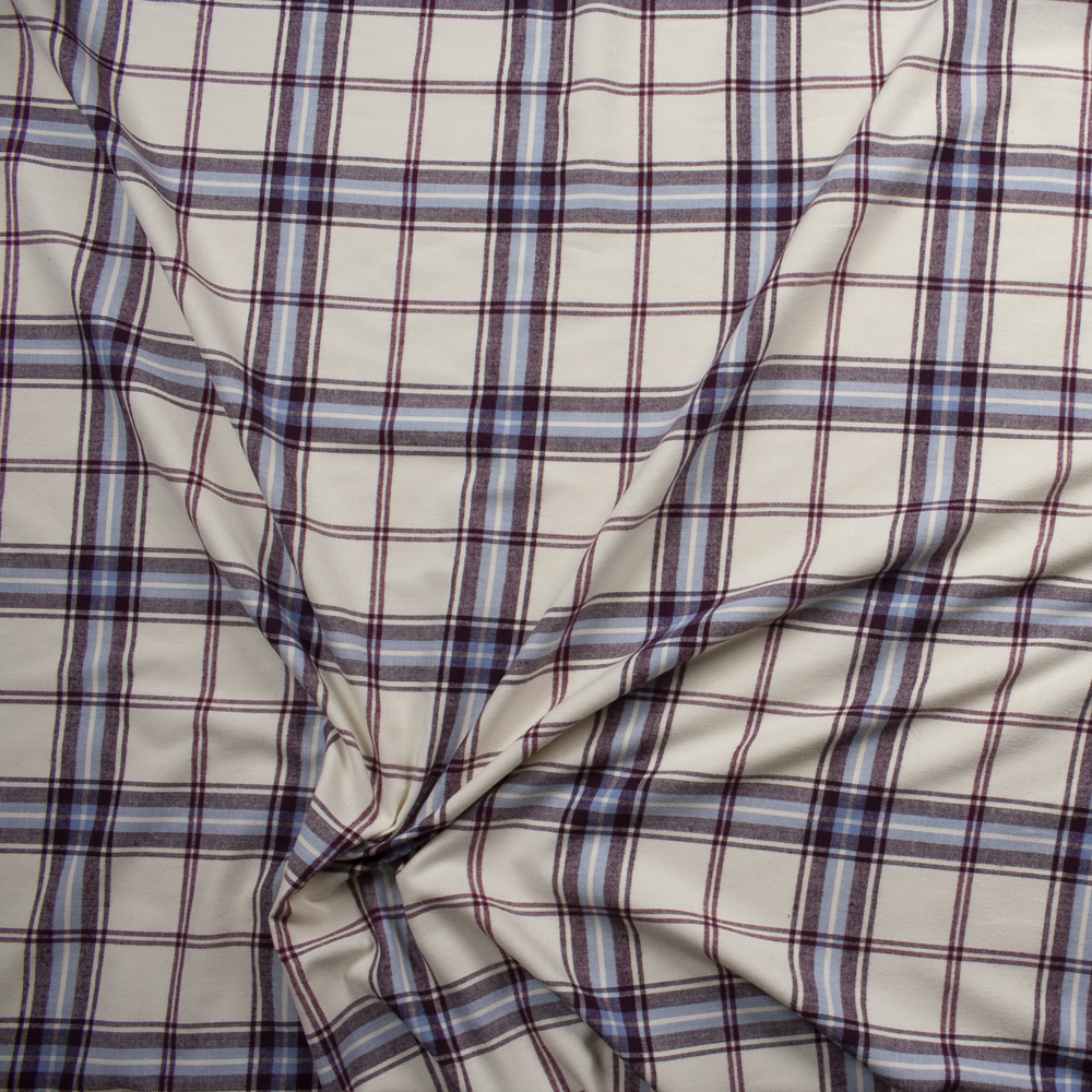 Burgundy, Grey, and Ivory Plaid Cotton Flannel Fabric By The Yard - Wide shot