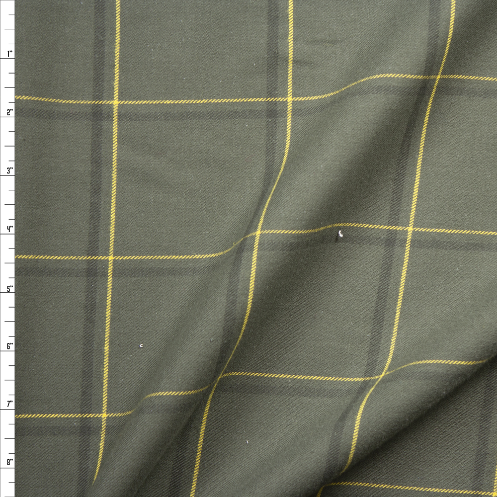 Olive, Forest, and Yellow Plaid Cotton Flannel Fabric By The Yard