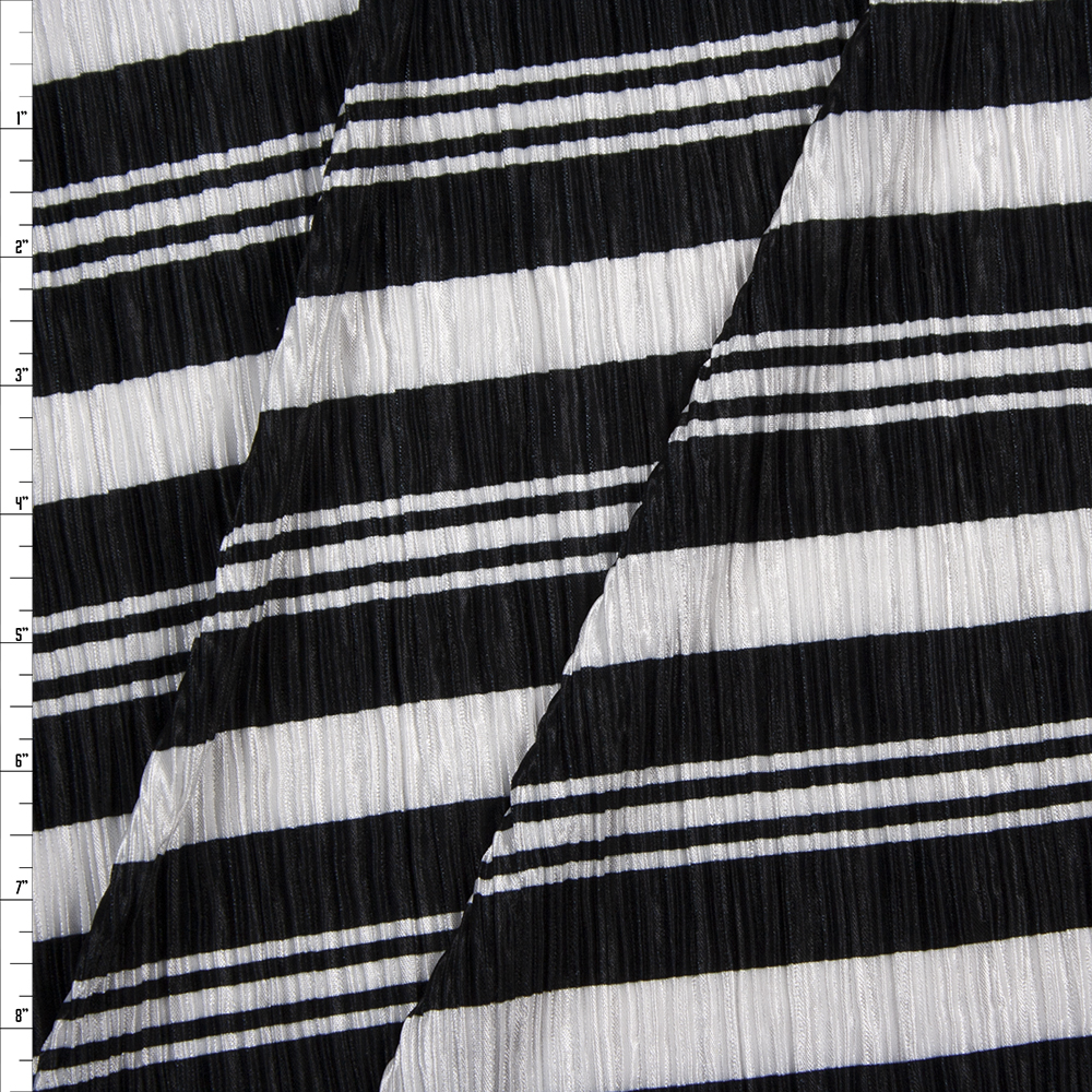 Black and White Striped Accordion Knit Fabric By The Yard