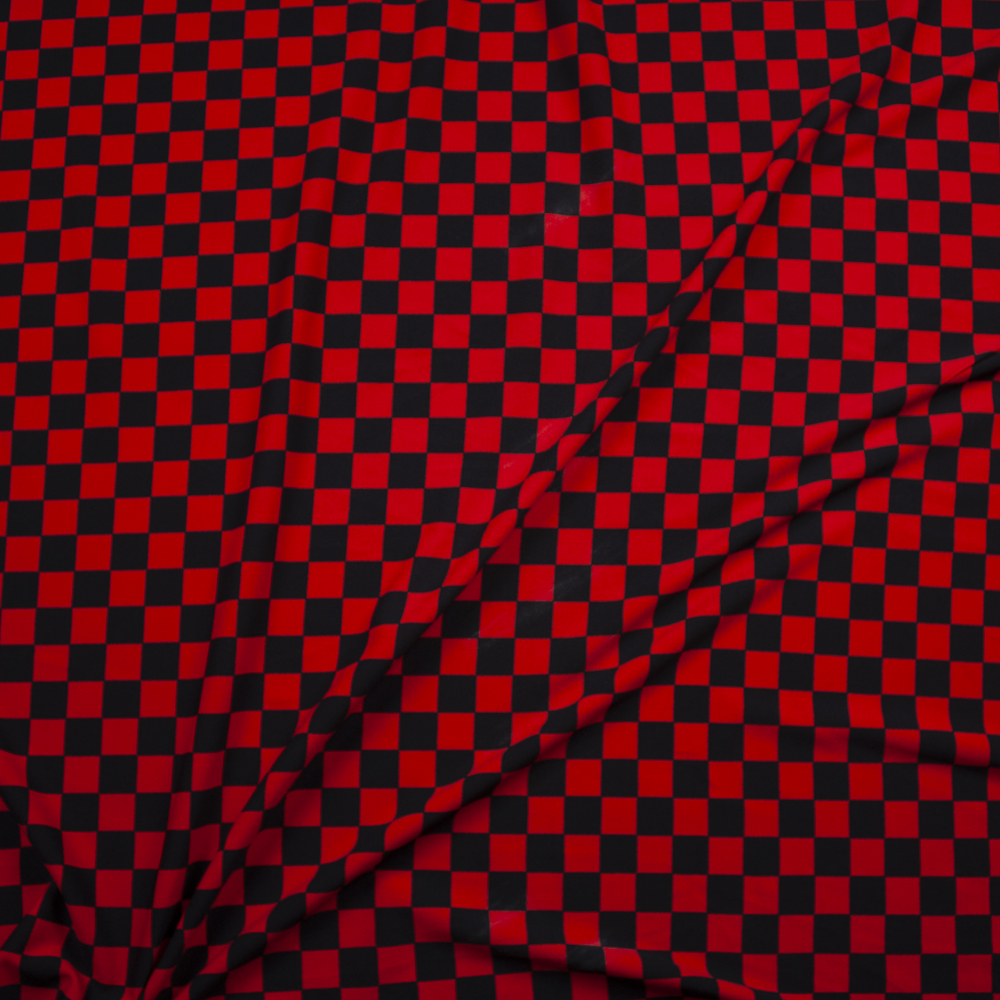 Black and Red Checkers Midweight Crepe Knit Fabric By The Yard - Wide shot