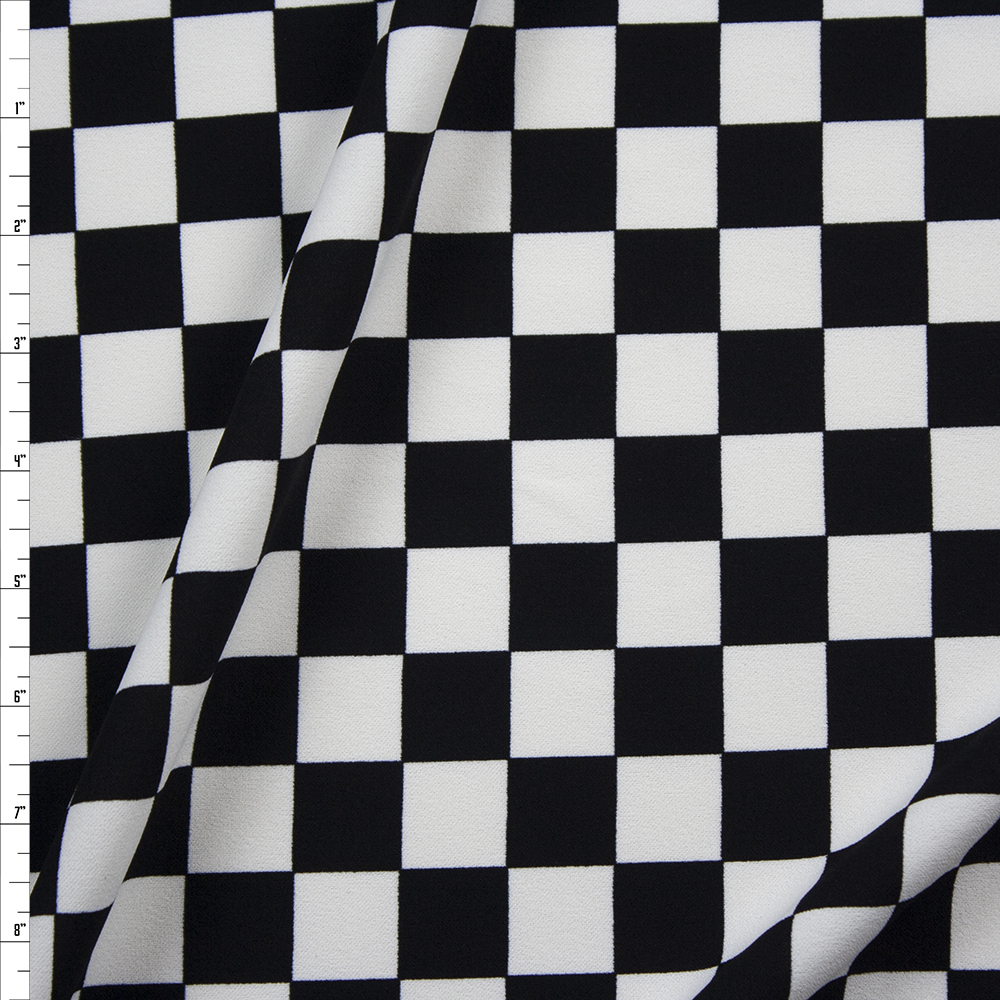 Black and White Checkers Midweight Crepe Knit Fabric By The Yard