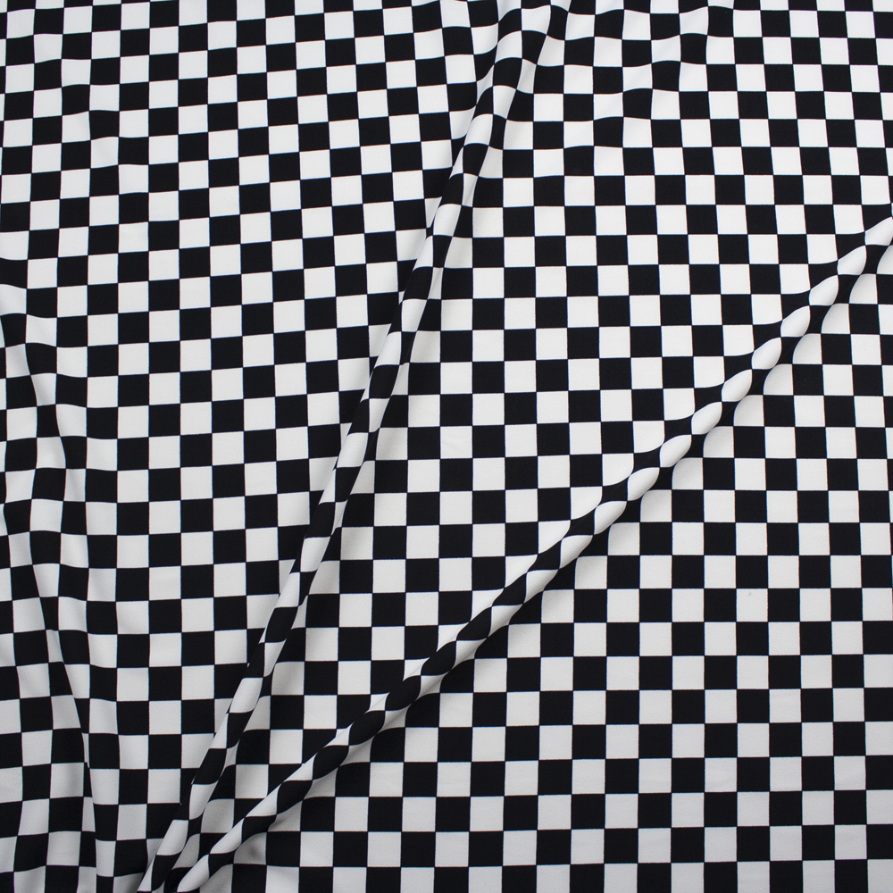 Black and White Checkers Midweight Crepe Knit Fabric By The Yard - Wide shot