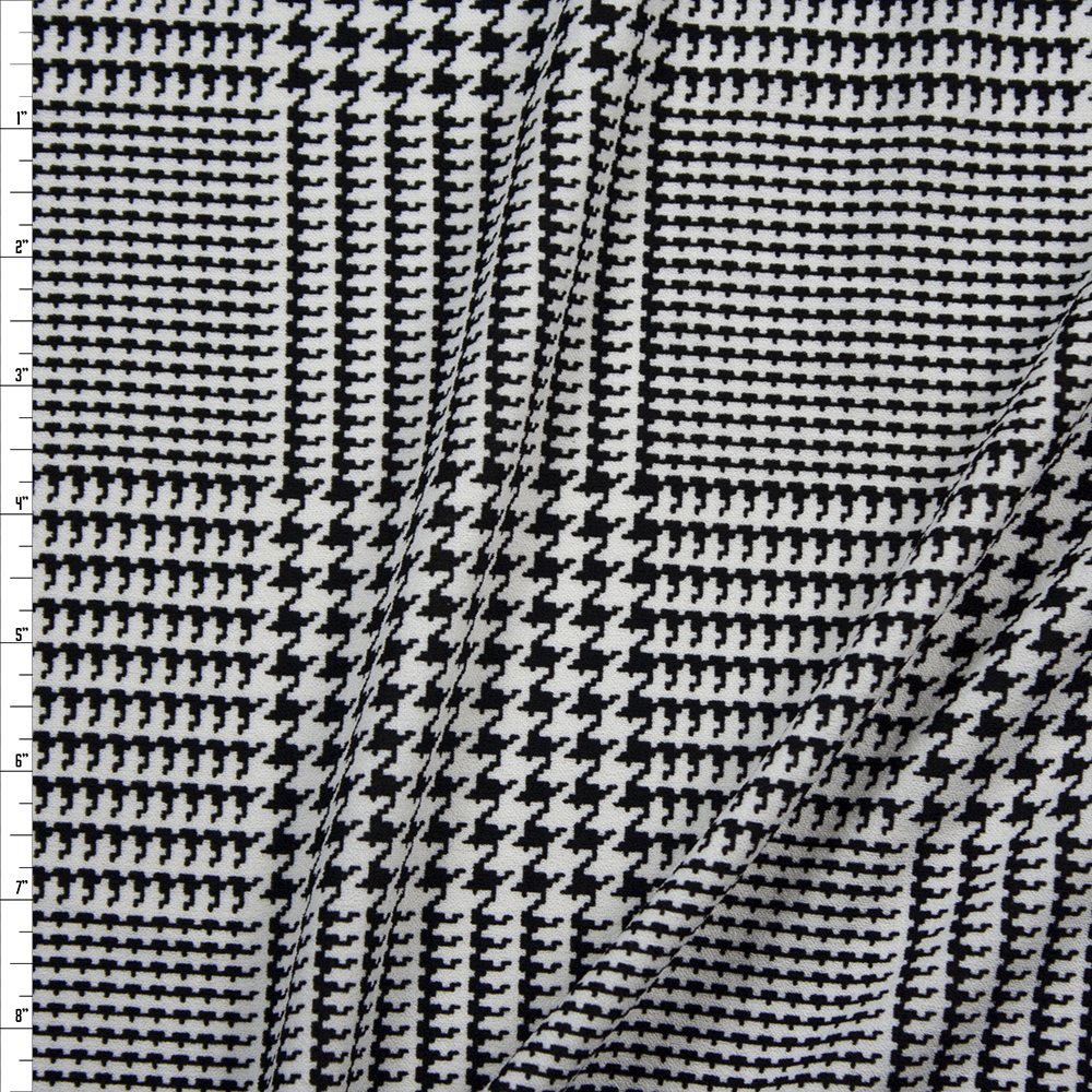 Black and White Houndstooth Plaid Midweight Crepe Knit Fabric By The Yard