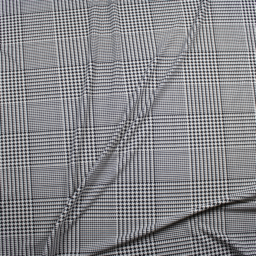 Black and White Houndstooth Plaid Midweight Crepe Knit Fabric By The Yard - Wide shot