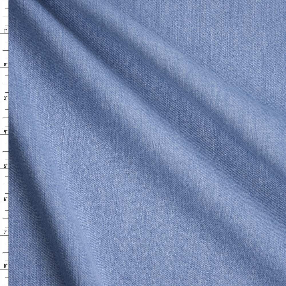 Light Blue Washed Designer Stretch Denim Fabric By The Yard