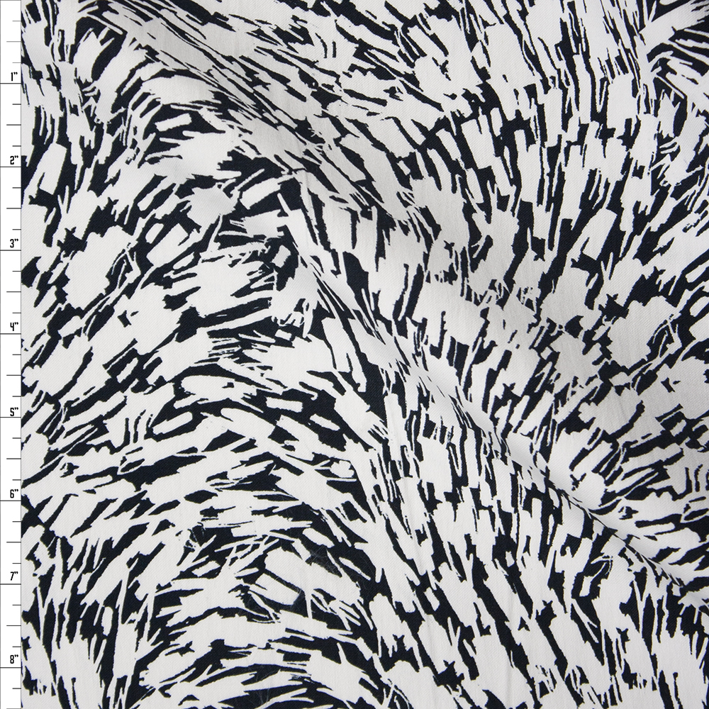 Black and White Abstract Brushstrokes Designer Stretch Twill Fabric By The Yard