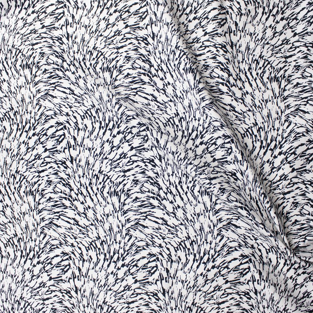Black and White Abstract Brushstrokes Designer Stretch Twill Fabric By The Yard - Wide shot
