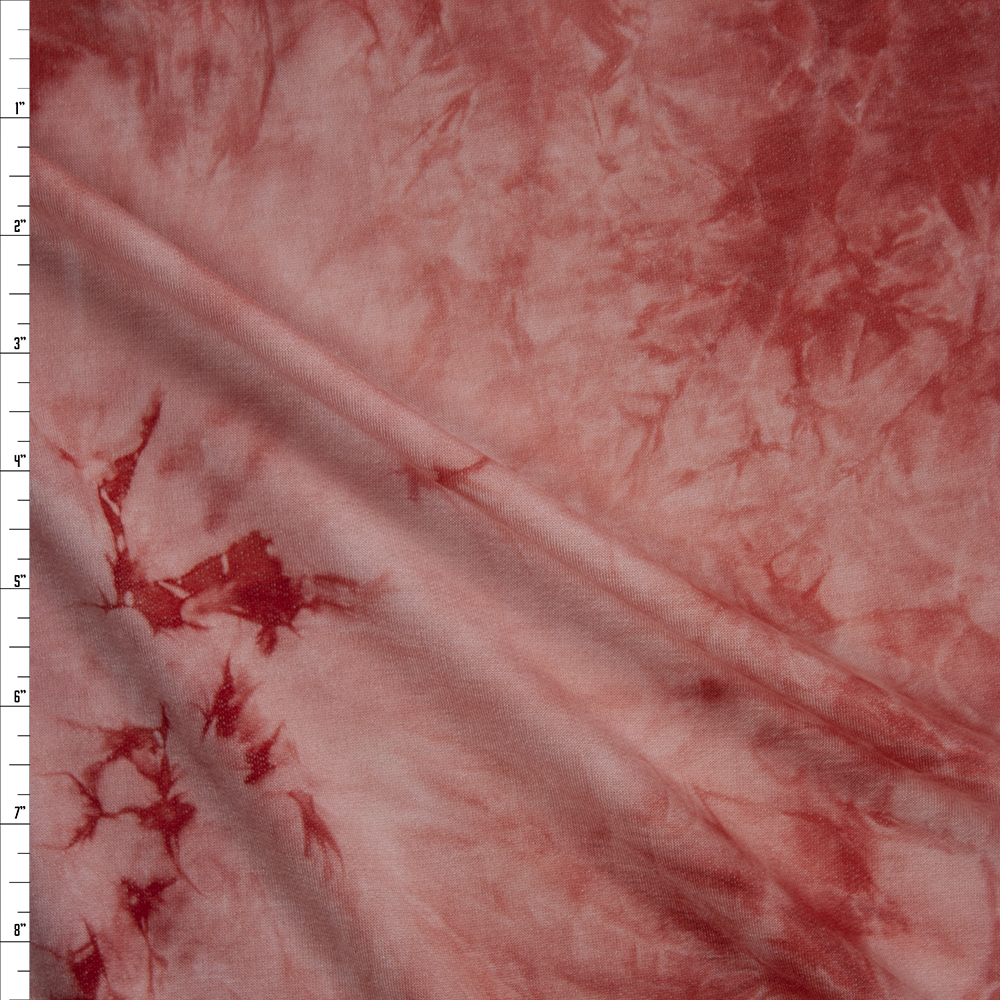 Red and White Die Dye Soft French Terry Fabric By The Yard