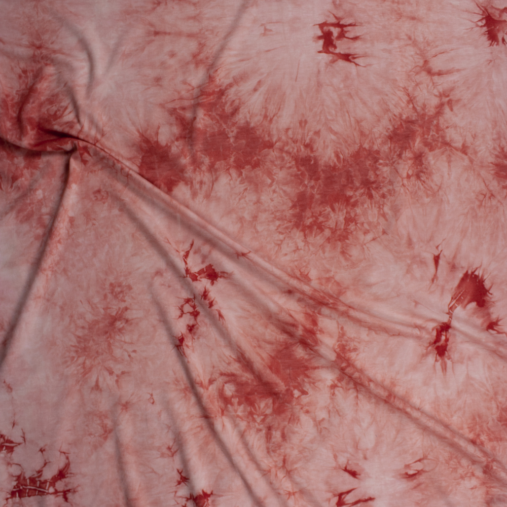 Red and White Die Dye Soft French Terry Fabric By The Yard - Wide shot