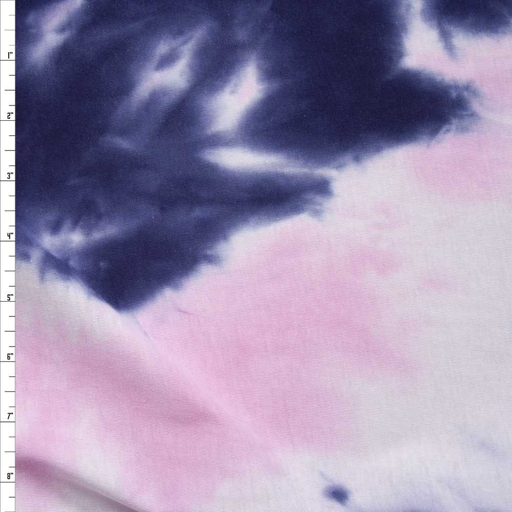 Pink, Navy, and White Tie Dye Cotton Jersey Fabric By The Yard