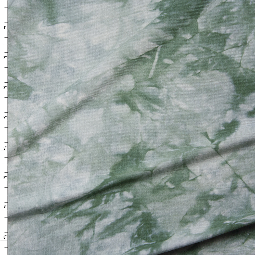 Sage and White Tie Dye Stretch Rayon Jersey Fabric By The Yard