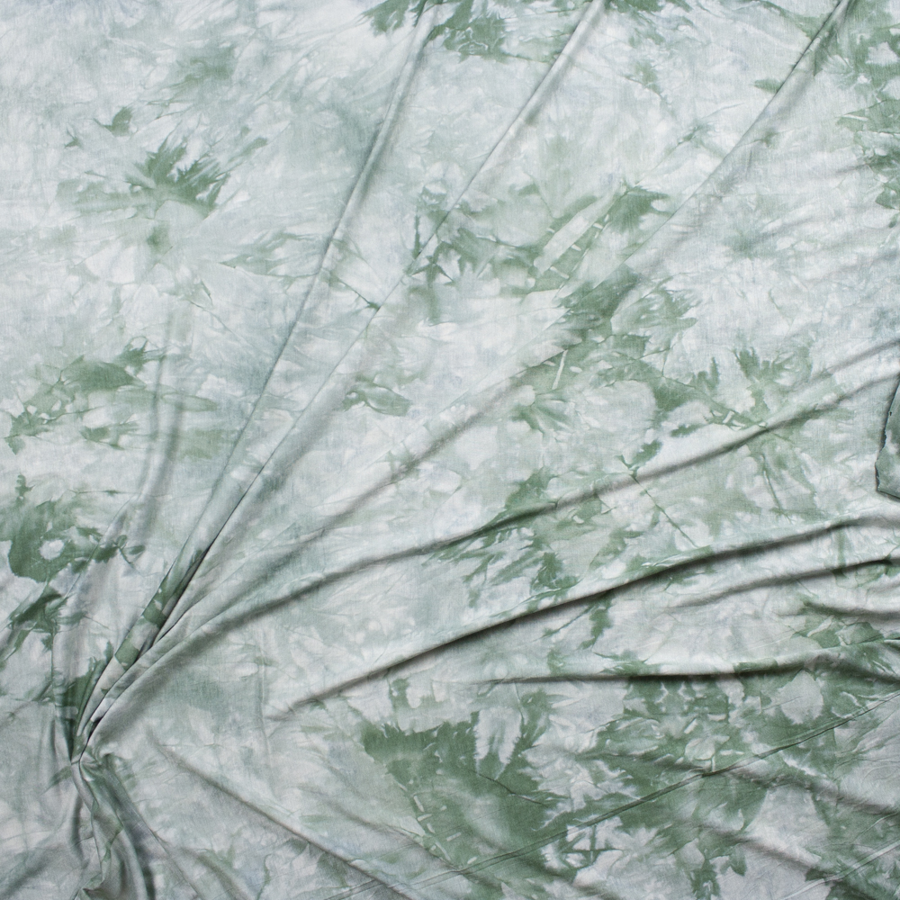 Sage and White Tie Dye Stretch Rayon Jersey Fabric By The Yard - Wide shot