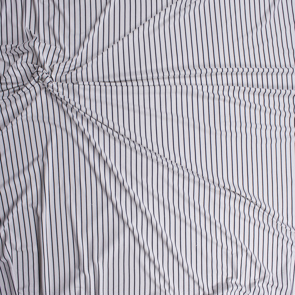 Black on Offwhite Vertical Stripe Double Brushed Poly/Spandex Fabric By The Yard - Wide shot