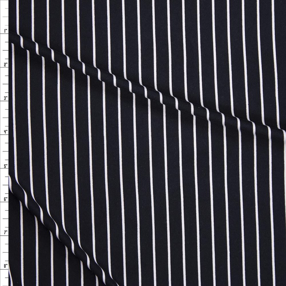 White on Black Vertical Stripe Double Brushed Poly/Spandex Fabric By The Yard