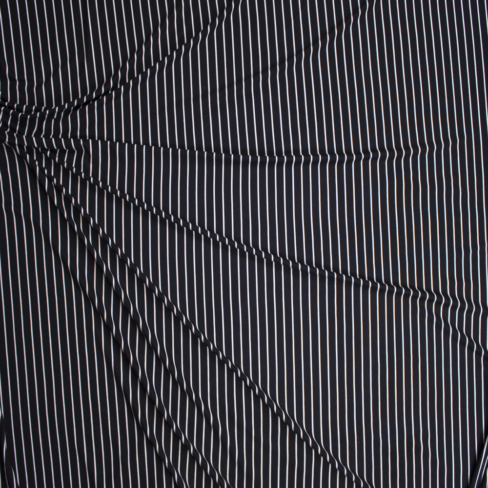 White on Black Vertical Stripe Double Brushed Poly/Spandex Fabric By The Yard - Wide shot