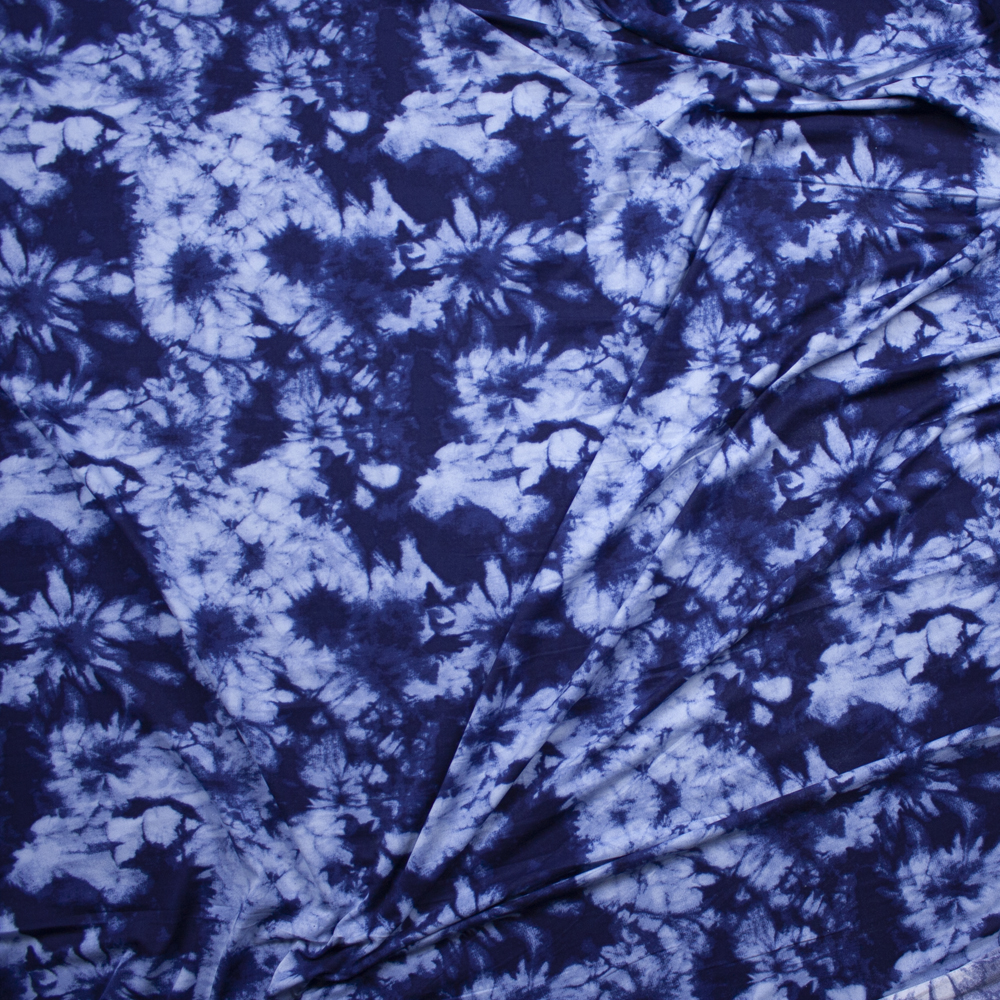 Navy and Light Blue Tie Dye Double Brushed Poly/Spandex Fabric By The Yard - Wide shot