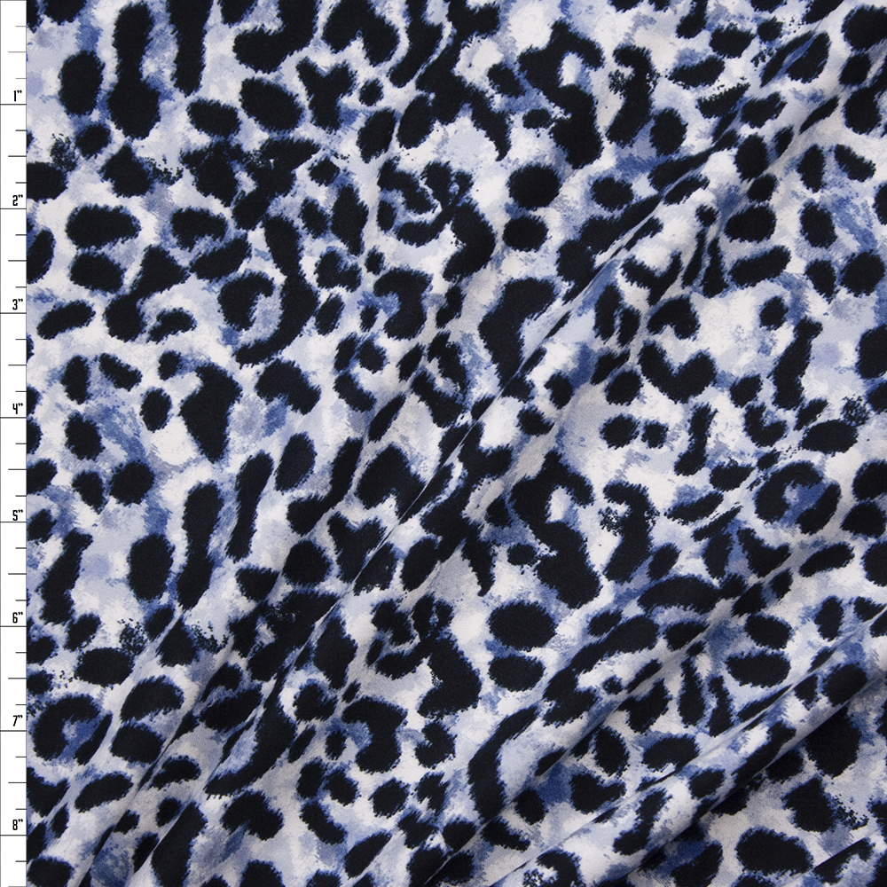 Black, Blue, and White Leopard Print Double Brushed Poly/Spandex Fabric By The Yard