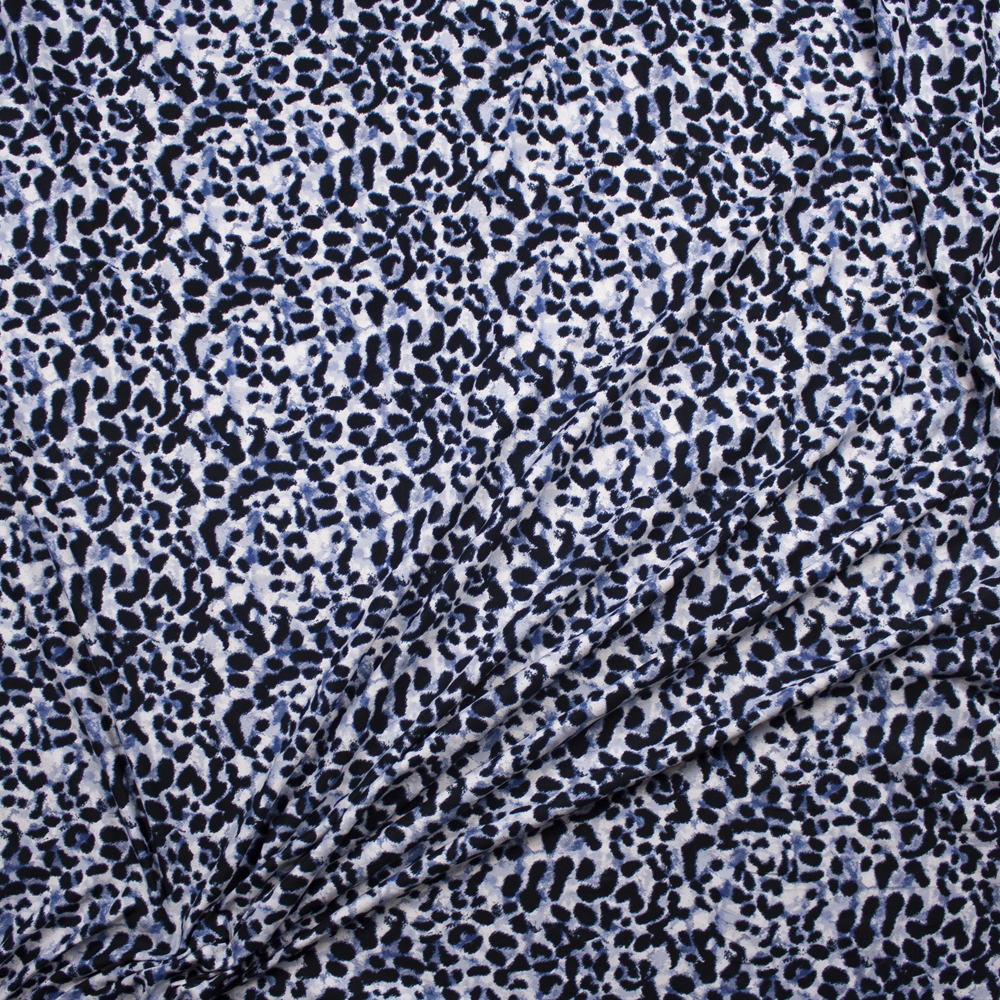 Black, Blue, and White Leopard Print Double Brushed Poly/Spandex Fabric By The Yard - Wide shot