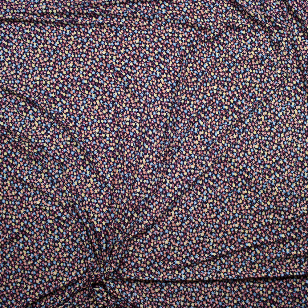 Yellow, Orange, Slate, and Wine Mini Floral on Black Double Brushed Poly/Spandex Fabric By The Yard - Wide shot