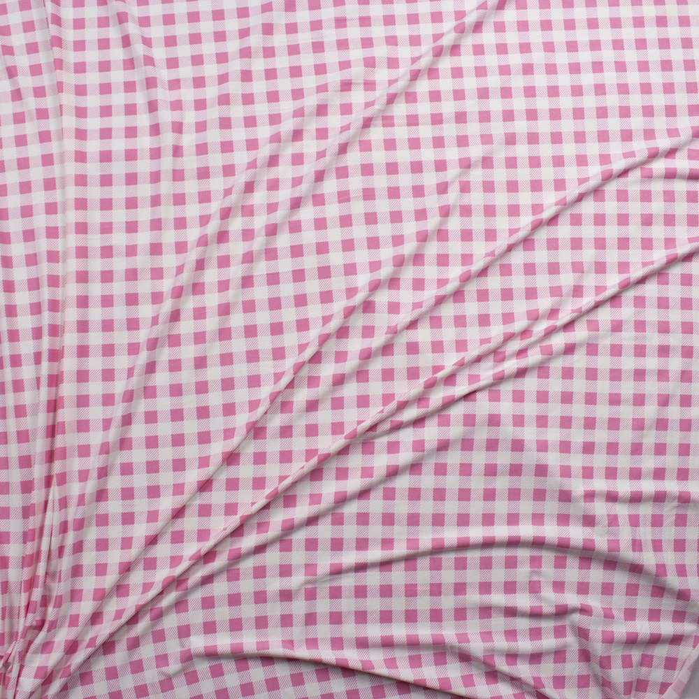 White and Pink 1/2” Gingham Double Brushed Poly/Spandex Fabric By The Yard - Wide shot