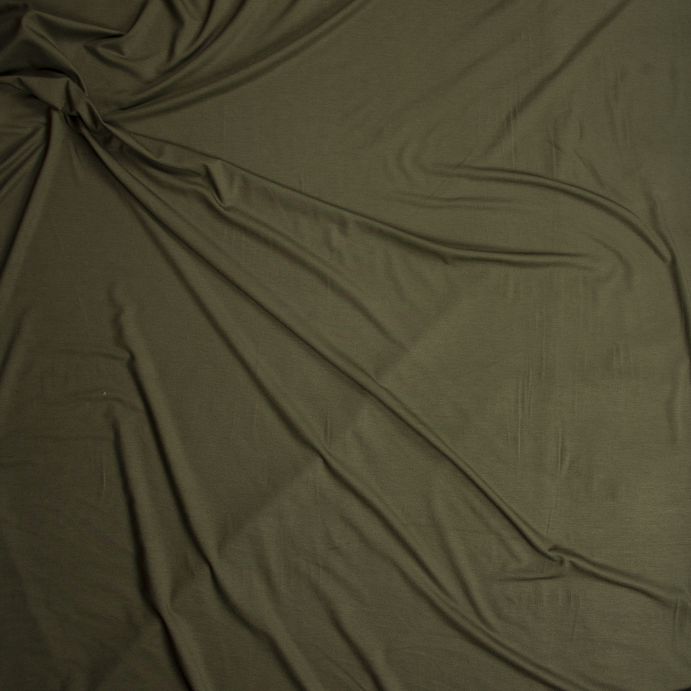 Olive Green Midweight 4-way Stretch Rayon/Spandex Jersey Knit Fabric By The Yard - Wide shot