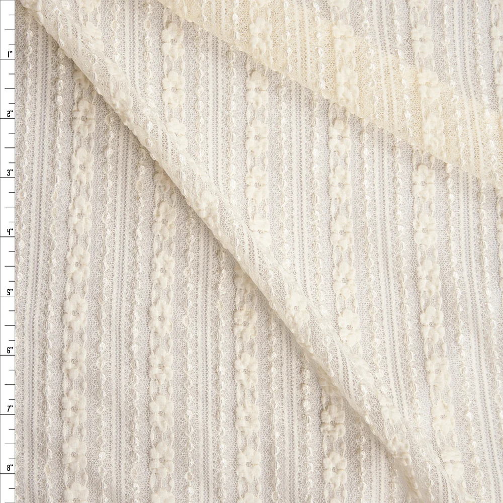 Ivory Vertical Floral Stripe Stretch Lace Fabric By The Yard