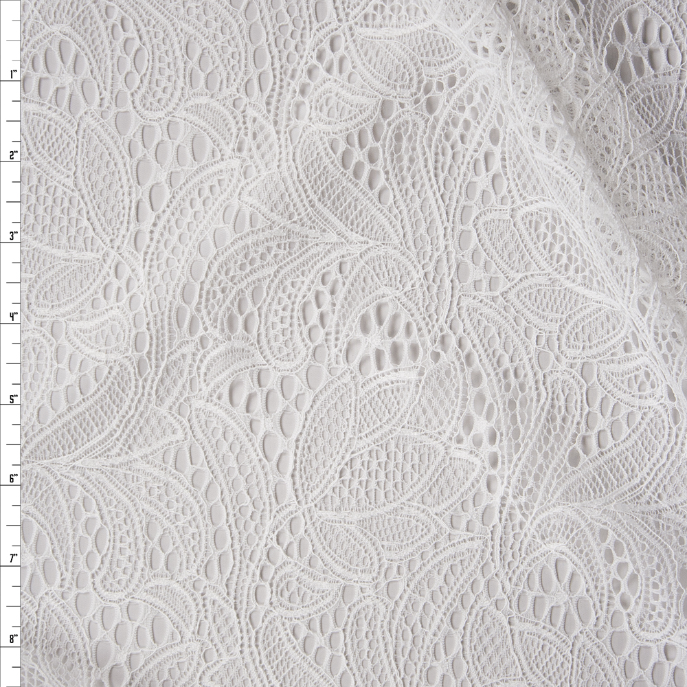 Warm White Scrolling Floral Stretch Lace Fabric By The Yard