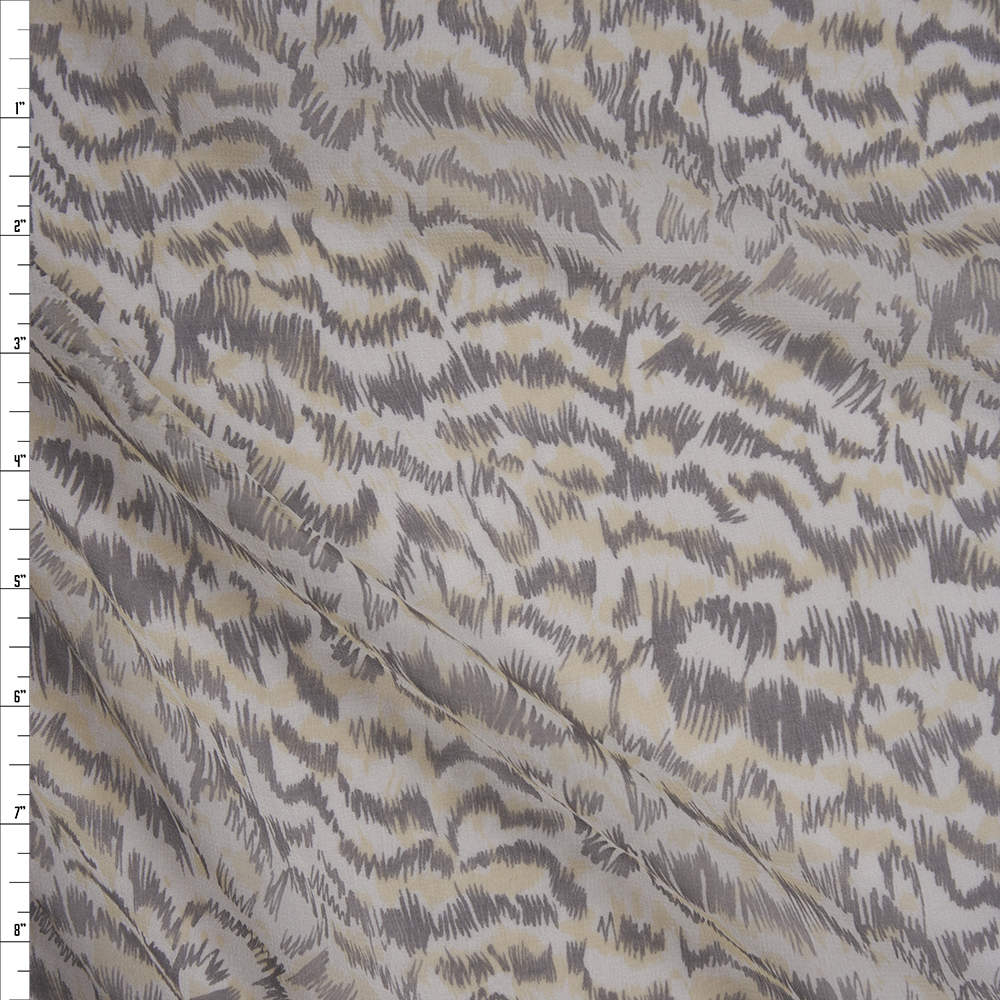 Taupe, Yellow, and Offwhite Abstract Animal Silk Chiffon Fabric By The Yard