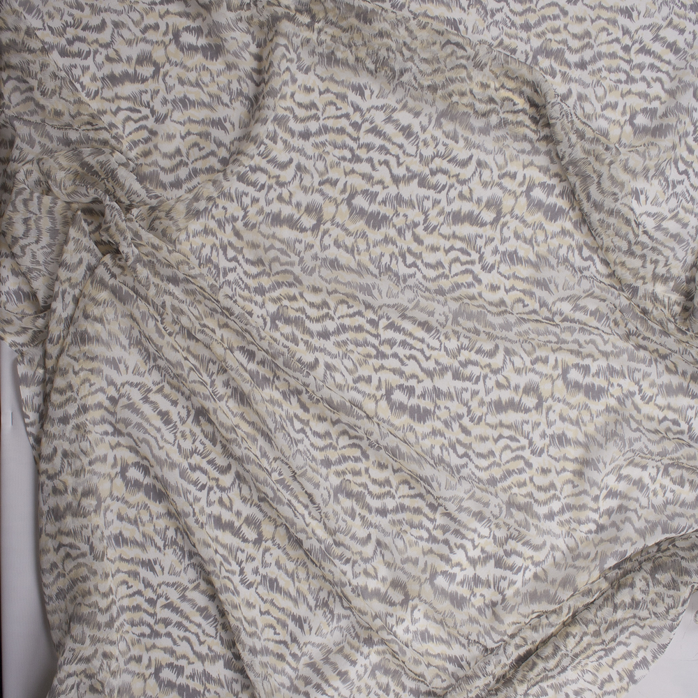 Taupe, Yellow, and Offwhite Abstract Animal Silk Chiffon Fabric By The Yard - Wide shot