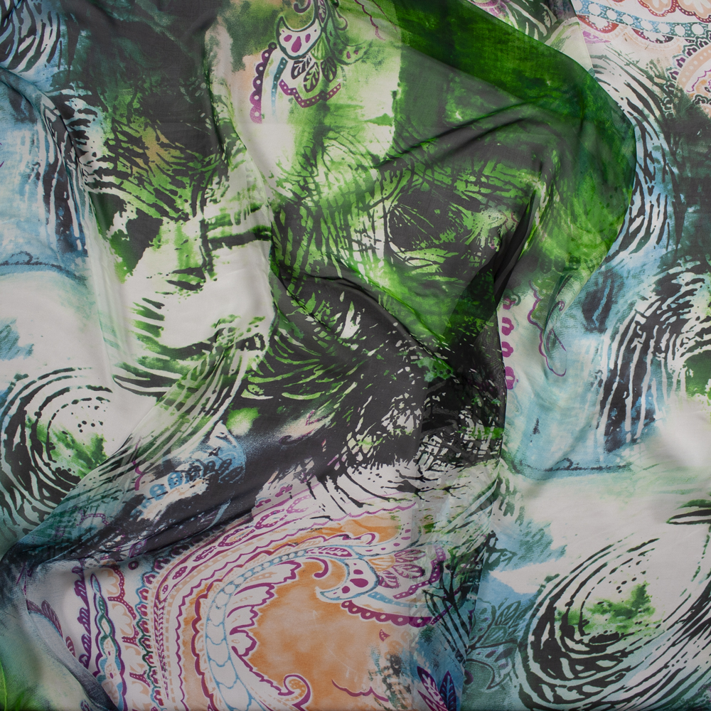 Abstract Paisley Grunge Designer Silk Chiffon Fabric By The Yard - Wide shot