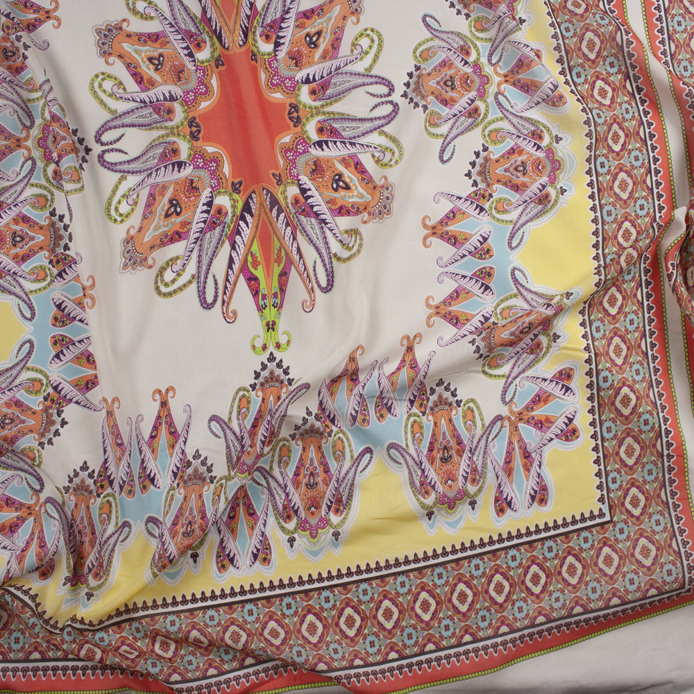 Orange and Yellow Paisley Panel Cotton/Silk Voile Fabric By The Yard - Wide shot