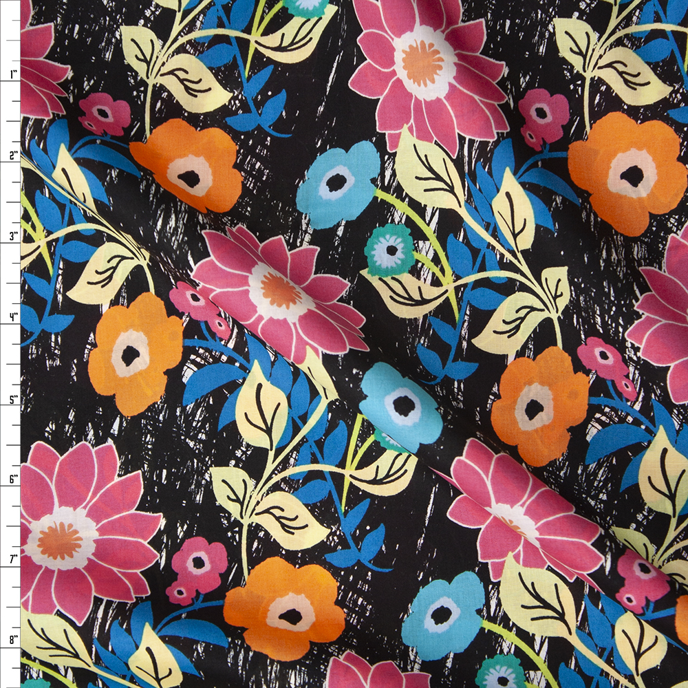 Floral Asphalt Cotton Voile from Art Gallery Fabrics Fabric By The Yard