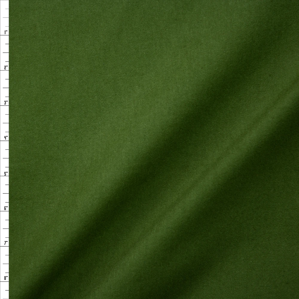 Olive Green Double Nap Midweight Cotton Flannel Fabric By The Yard